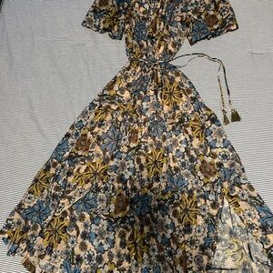 Taylor Floral Maxi Dress in Blue, Mustard, and Cream